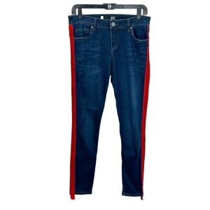 Kut Connie Medium Blue with Red Side Stripe Skinny Ankle Jeans Size 6